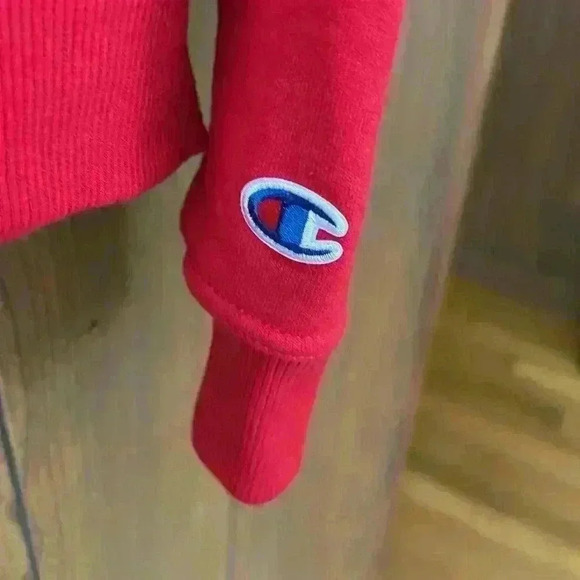 Champion Red Hooded Sweatshirt With Kangaroo Pockets Size L - Picture 5 of 8